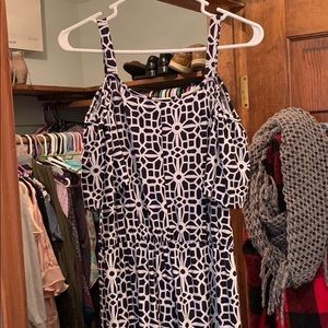 Tacera Cold shoulder navy and white jumpsuit!